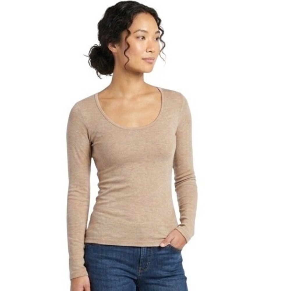 OGL Scoop Neck Long Sleeve Top Womens XS Tan NEW 250805-2653W24 Soft Girl Clean